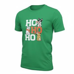 EUC Unisex Green Short Sleeve Graphic T-Shirt HO HO HO Holiday Christmas- M